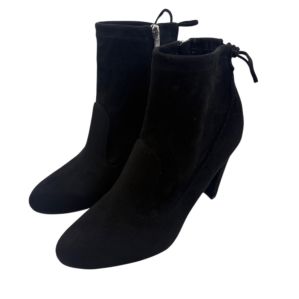 Marc‎ Fisher Suede Ankle Boots Womens 8 Black High Block Heel Bow Office Classic
